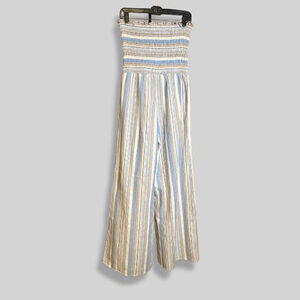 Altar'd State Pull On Jumpersuit Strapless Striped Smocked Bodice Blue/Beige W M